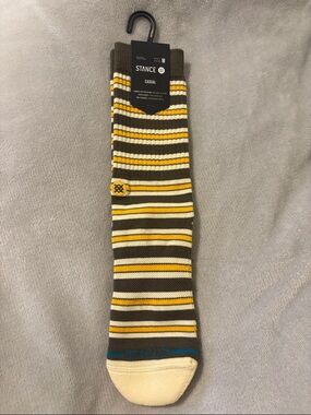 Stance Men’s Casual Striped Crew Socks - Olive, Yellow, Cream